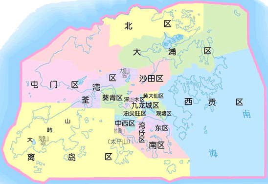 香港特别行政区行政区划地图